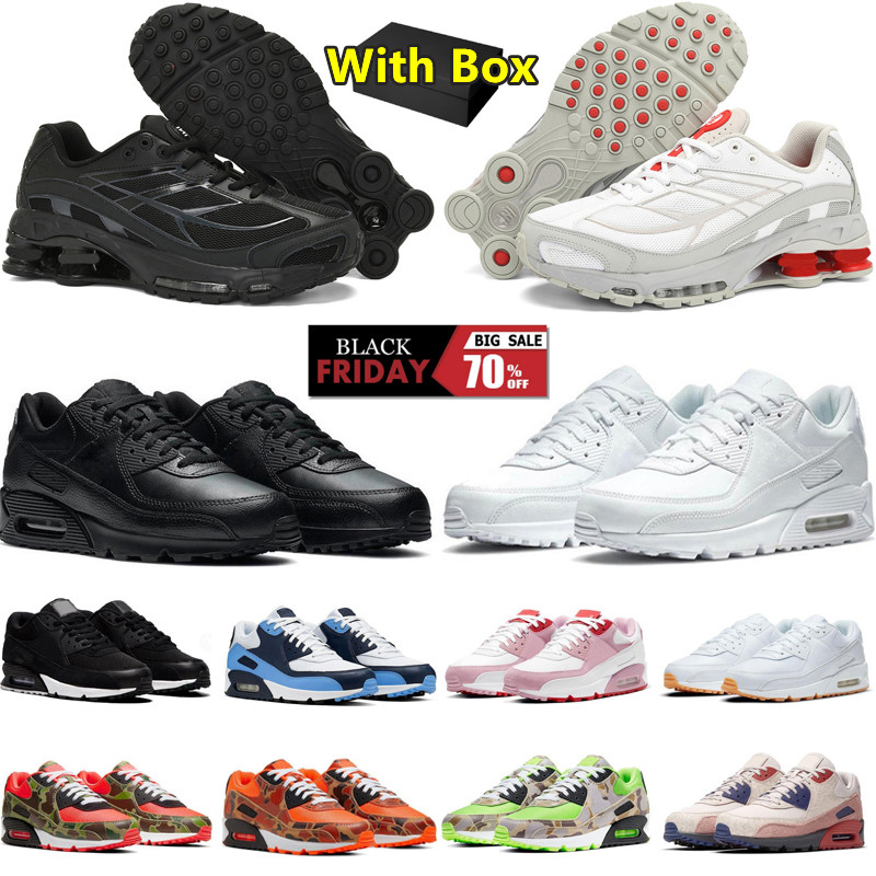 with box designer mens running shoes for 90 90s Triple White Black UNC Blue Rose Pink men women trainers sports sneakers shox platform shoe Jogging Walking Sneaker