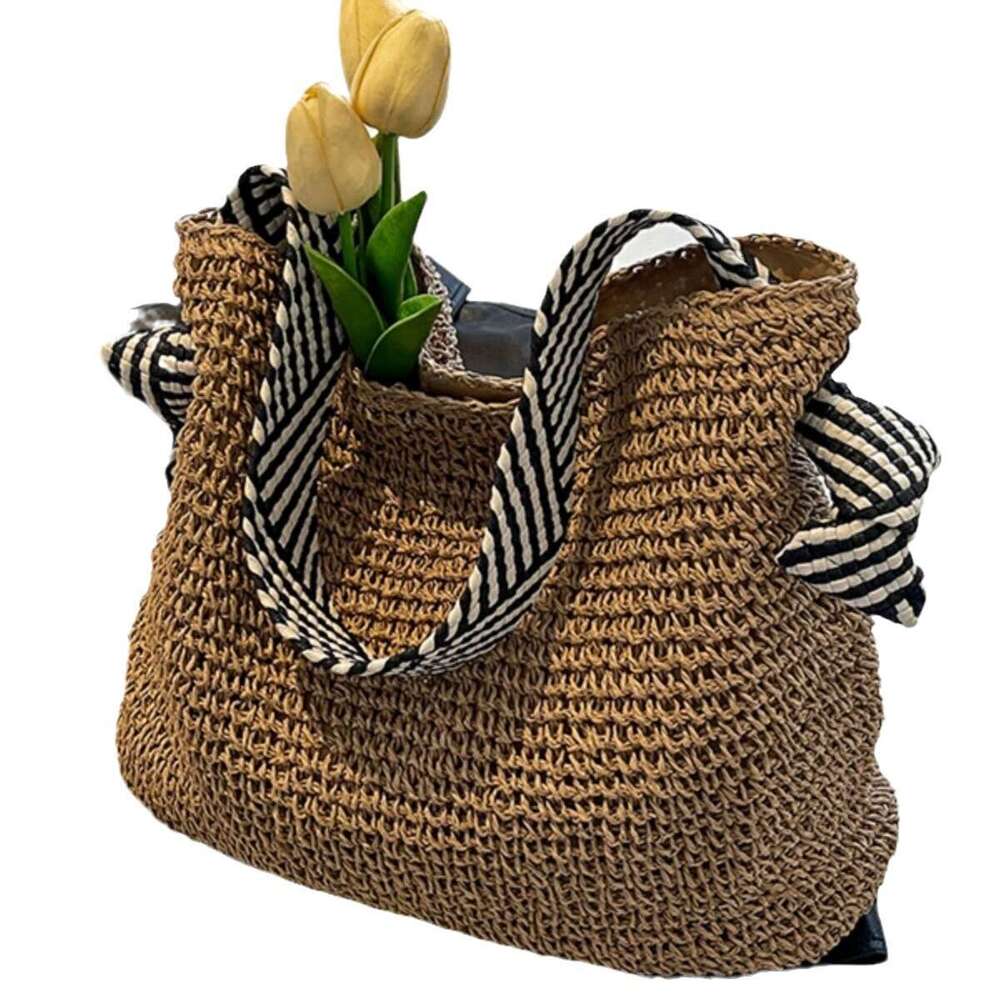 Handmade Beach Bag Han Feng Ins Grass 2024 New Handmade Underarm Versatile Navy Blue With Handheld Woven Bag Kq2