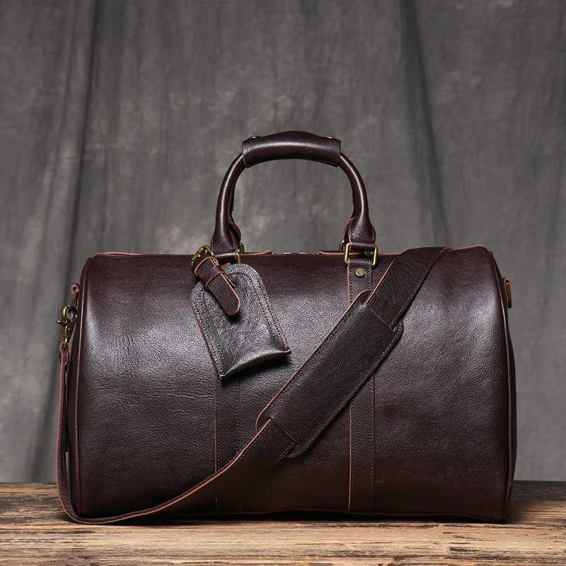 Vintage Mens Travel Bag Classic Business Messenger Bag Head Layer Cowhide Weekender Gym Bag Leather Handbag for Husband GiftW251115