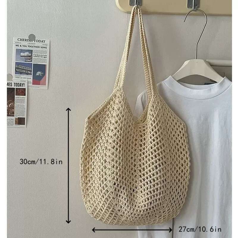 Leisure Large Capacity Cotton Woven Hollow Straw Shoulder Holiday Beach Bag