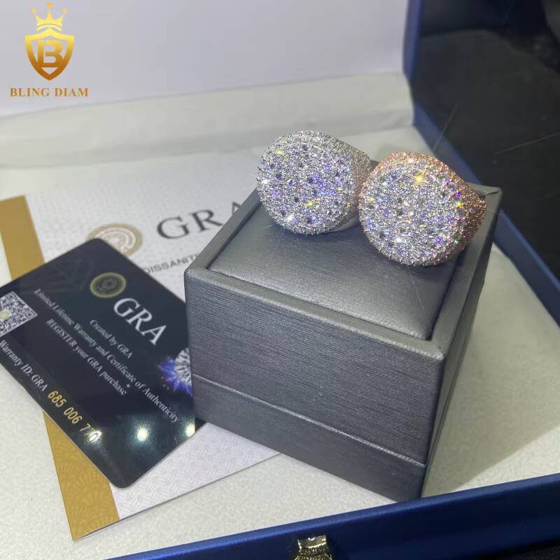 HipHop Jewelry 925 Sterling Silver Moissanite Ring Men Iced Out Moissanite Ring Round Brilliant Cut Pass Diamond Test with GRA