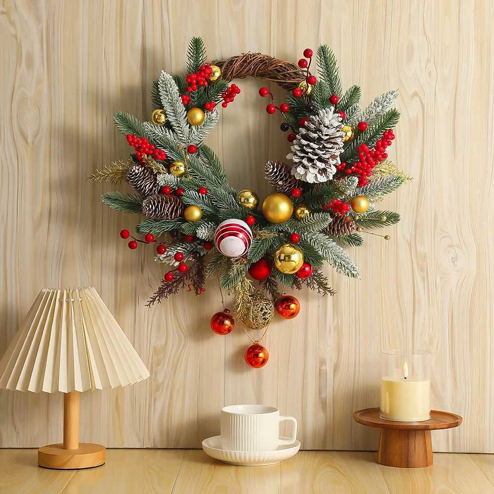 Christmas Decoration with Red Fruit Pine Garland Home Wall Decoration with BellHanging Decoration in Front of The DoorM251115