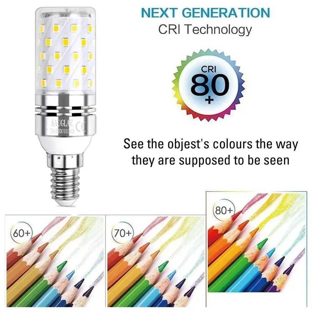 Melery E14 LED Corn Light Bulbs 12W Lamp 1200W Incandescent Equivalent 6000K Daylight White Candelabra 1200Lm Edison Screw 3Pack C251115