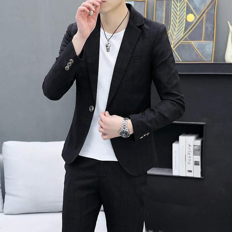 SetMens Spring and Autumn Korean style slim fit handmade coat hairstylist British casual trend mens twopiece se 250414Z