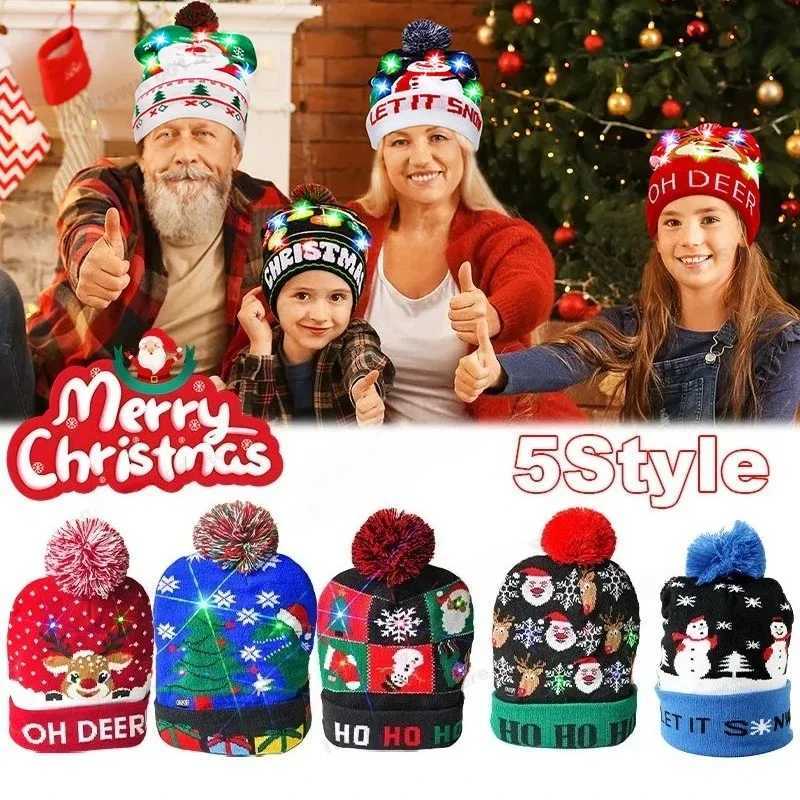 Cute Light Up Christmas Hat Flashing Led Snowman Winter Warm Color Knitted Cap Christmas Gift For New Year Xmas Party Decoration Y251115