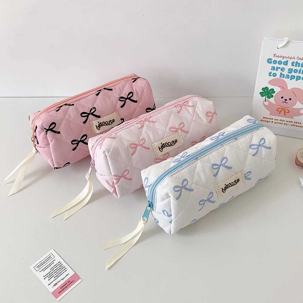 Sweet Chic Pencil Bag Makeup Bag Girl Bow Printing Korean Pencil Box Large Capacity Static Storage Box Makeup BagXJ250415