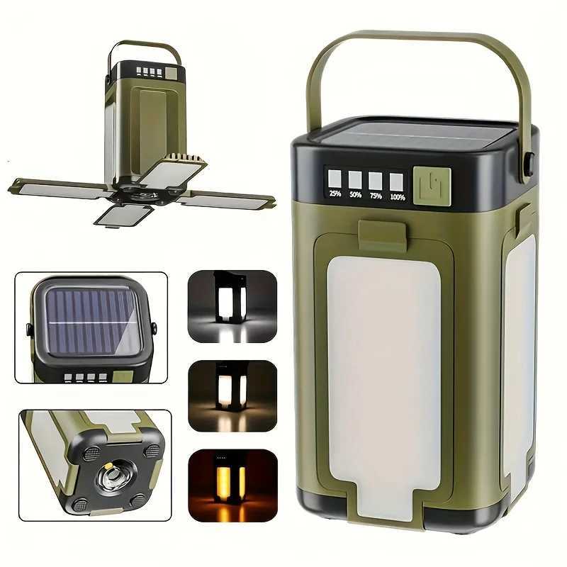 Portable rechargeable solar camping light rechargeable flashlight six lighting modesFoldable portable hanging tent light M251115