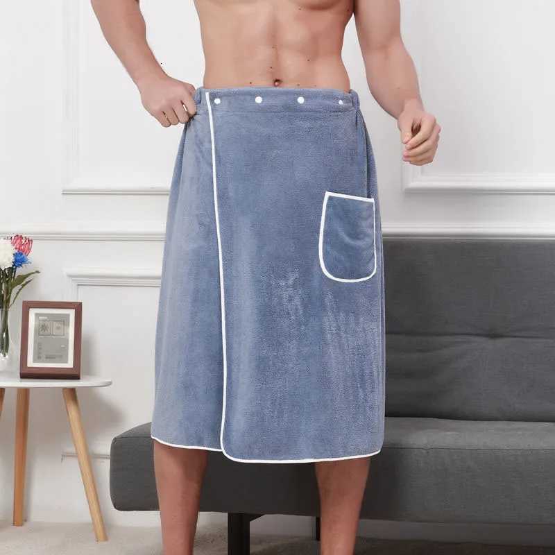 Mens Coral Fleece Bath Towel Set - Thickened Super Absorbent Non-Shedding Robe TowelSnap Button Adjustable for Gym/Sauna/SPA C251115