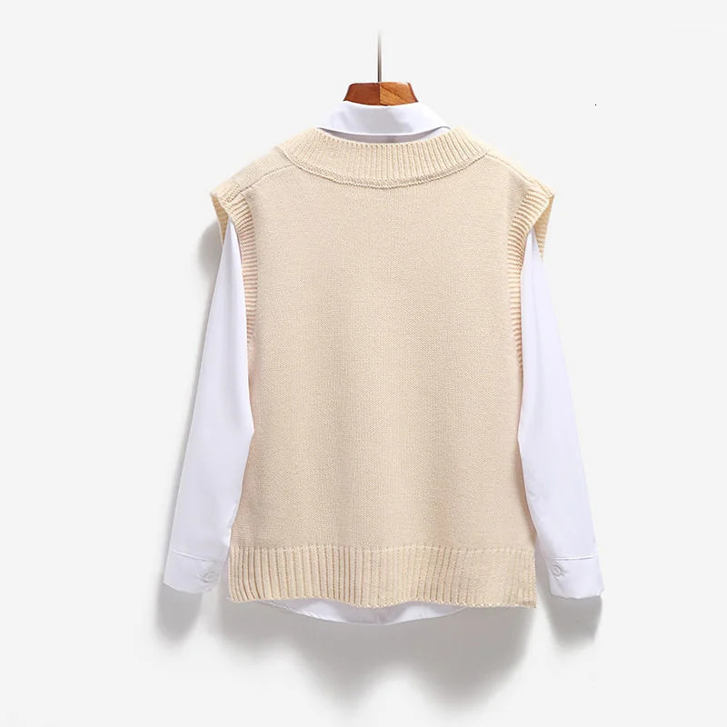 Womens sweater vest Vneck knitted top 2024 Korean fashion spring and autumn womens solid sleeveless pullout 250407