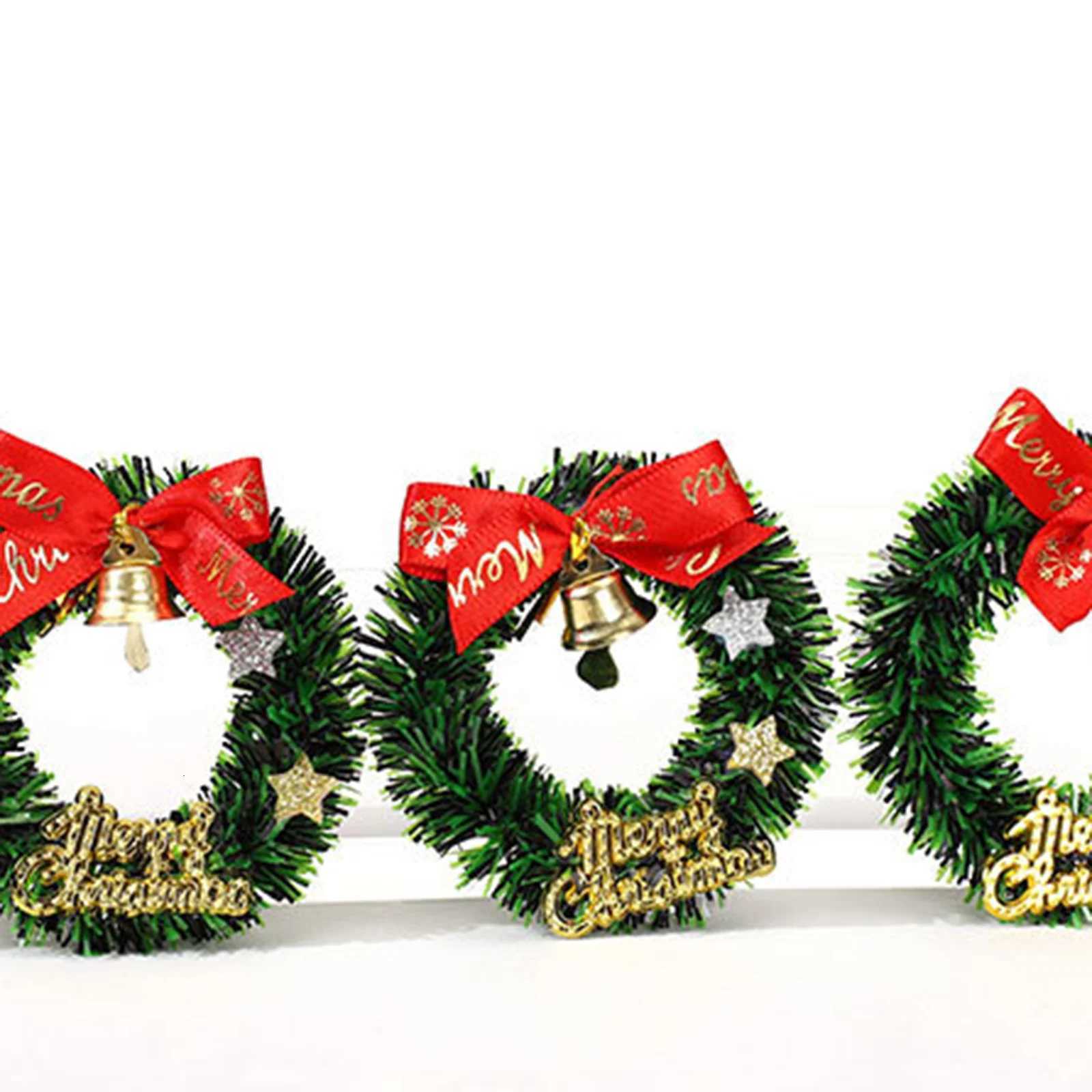 5pc Mini Christmas Wreath with Bow Xmas Tree Decor Mini Door Garland Hanging Ornaments for Thanksgiving New Years Party PendantM251115