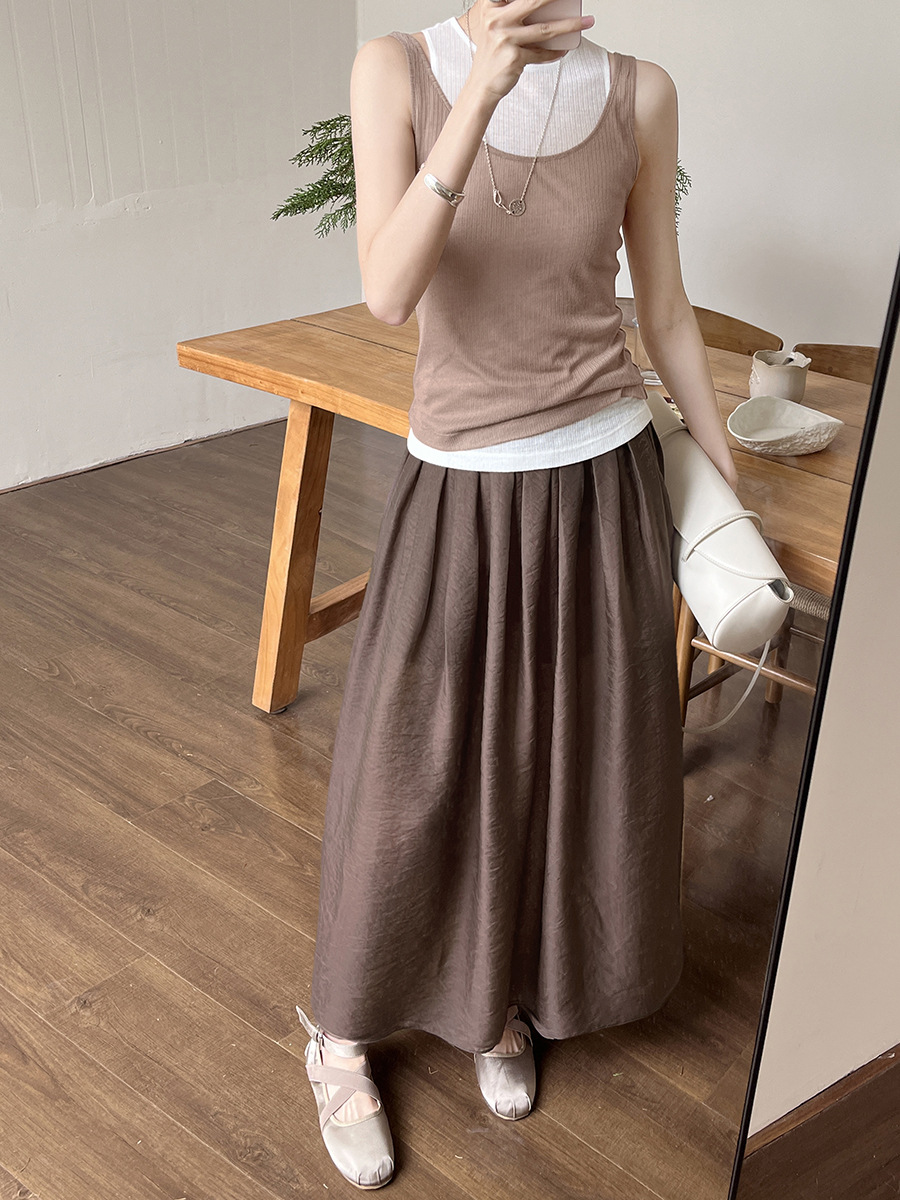 X53145 High quality summer new heavy double-layer yarn simple two-piece loose hem skirt