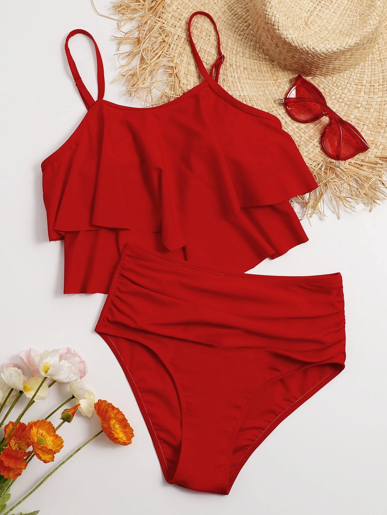 Womens Swimsuit The Hem Of The Skirt Is Wrinkled High Waist Modify The Waist Strappy Shoulder Straps