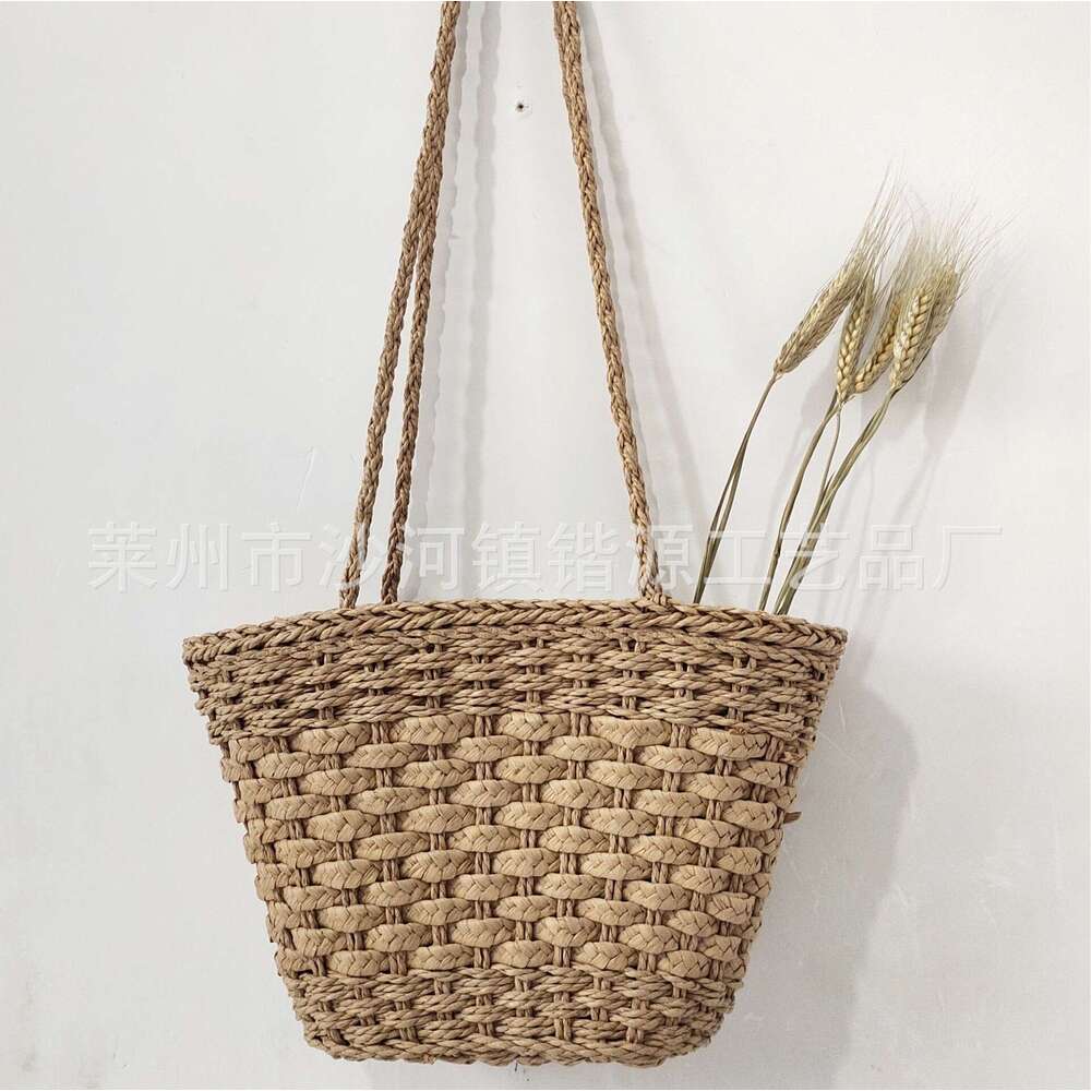 Handmade Beach Bag Grass Casual Woven Literary Shoulder Ins Spring And Summer New Tote Bucket Bag, Portable Women's Bag Kq2