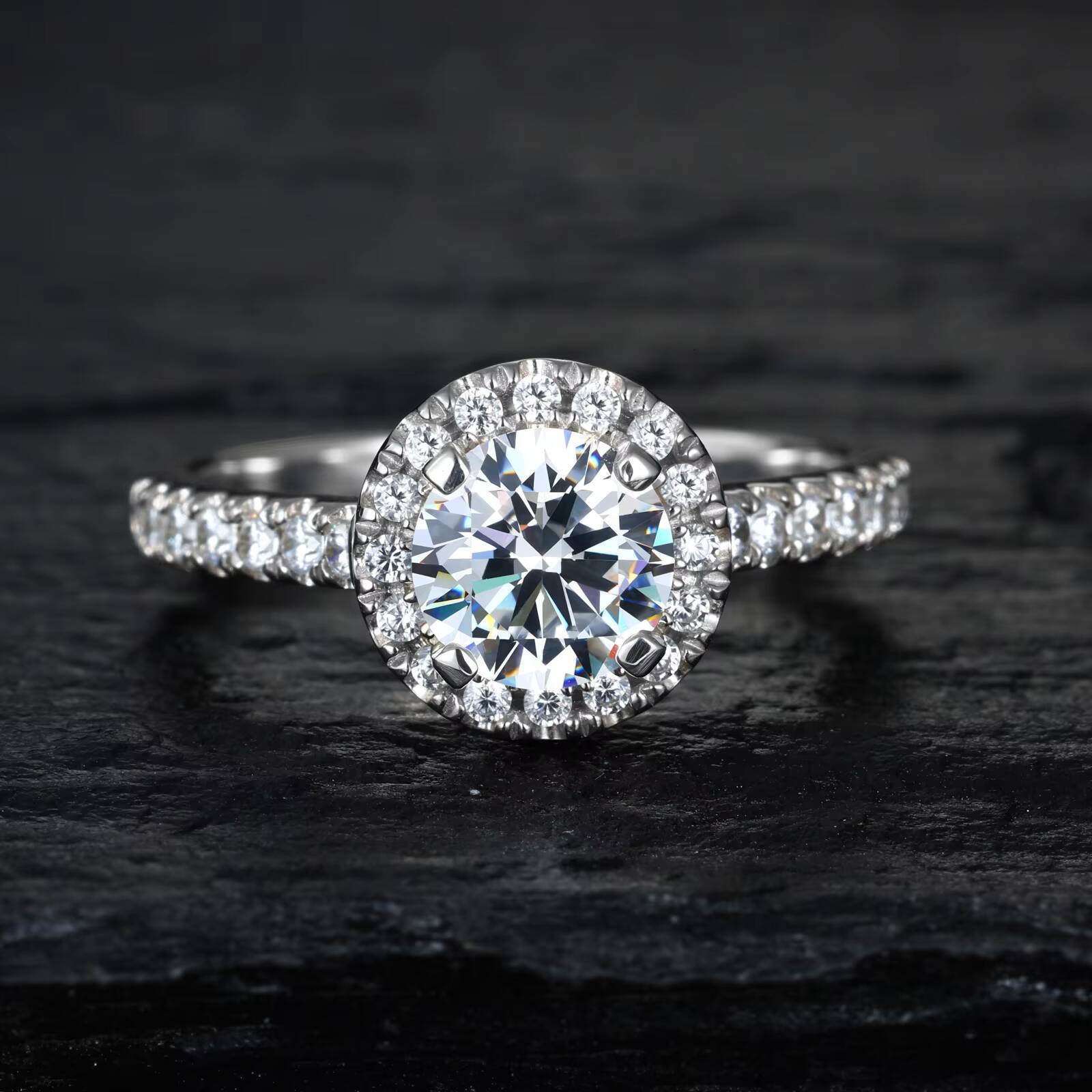 Classic Halo Engagement Diamond Ring 925 Sterling Silver D Color VVS Moissanite Sparkling Fine Jewelry Gift for Women