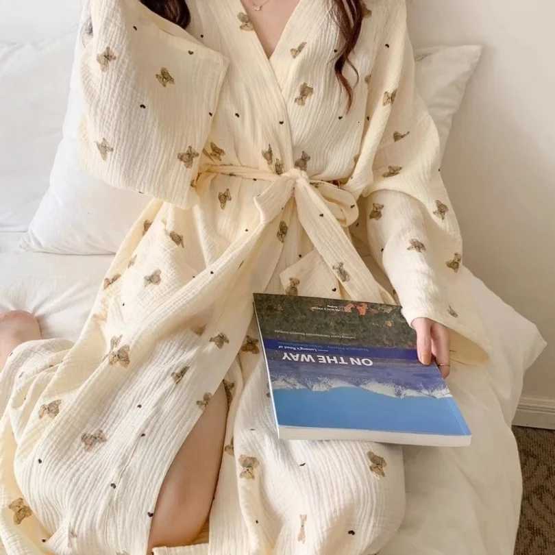 Sleeping Robe Female Spring and Fall New Japanese Ins Style Cute Bathrobe Bear Long-Sleeved Casual Princess Style Home Clothing C251115