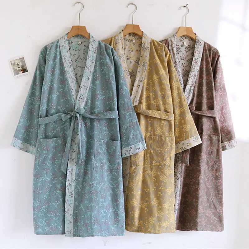 100 Cotton Wedding Dress New Vintage Spring Autumn Sleepwear Robe For Women Loose Casual Home Wear Bathrobe Shower Kimono C251115