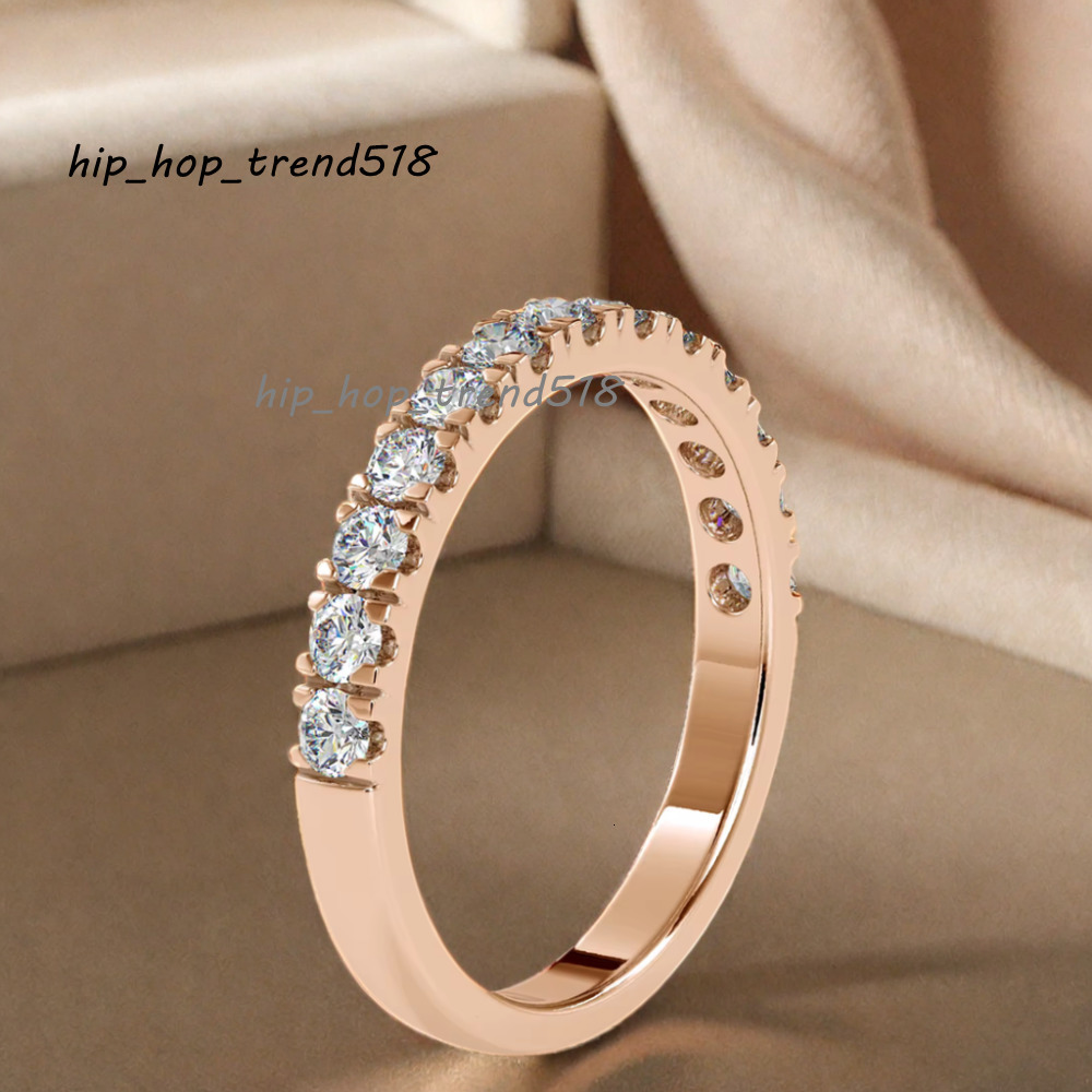 Wholesale Womens 9K Classic Moissanite Gold Ring Fancy Fashion Stackable Half Eternal Silver-Jewelry Diamond Main Material GRA