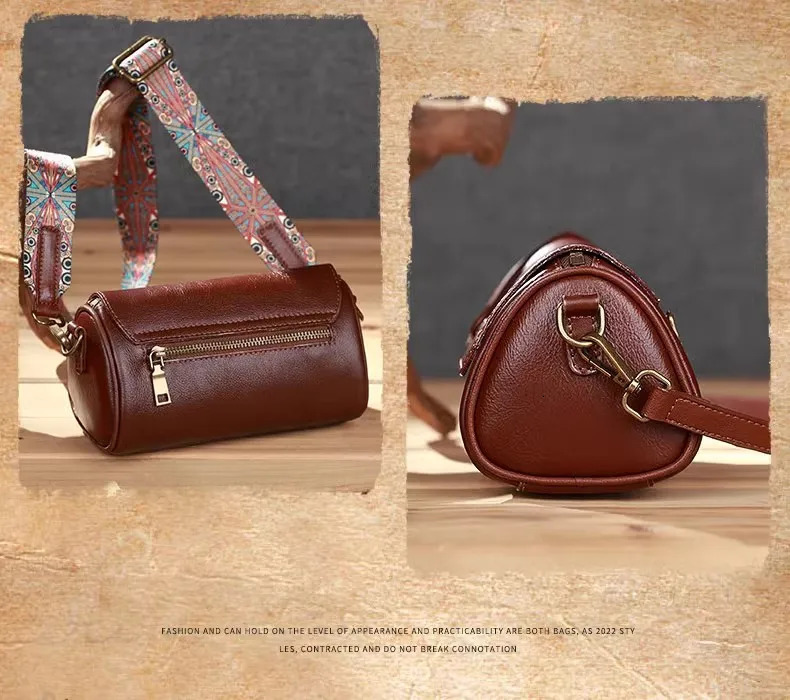Cylindrical pillow leather womens handbag underwear bag fashionable Versatile womens Communicating shoulder cross body bag 250410