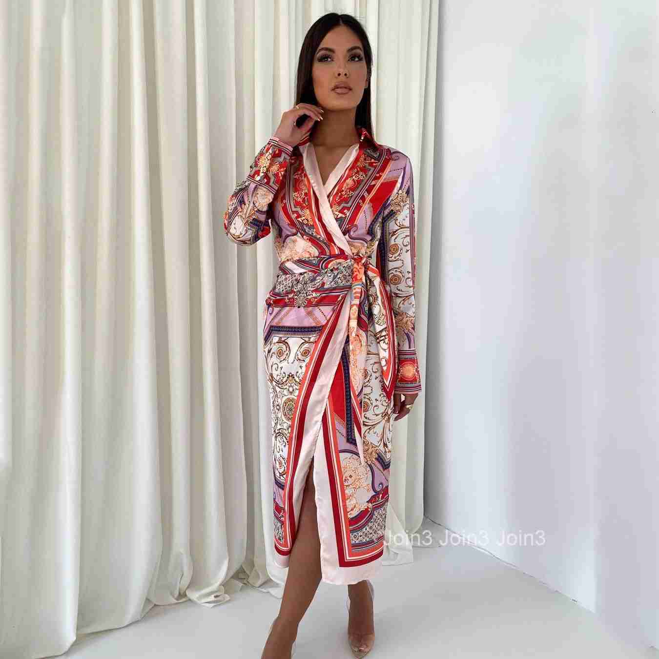 2025 Spring New Ethnic Style Womens Printed Long Sleeve Shirt Dress