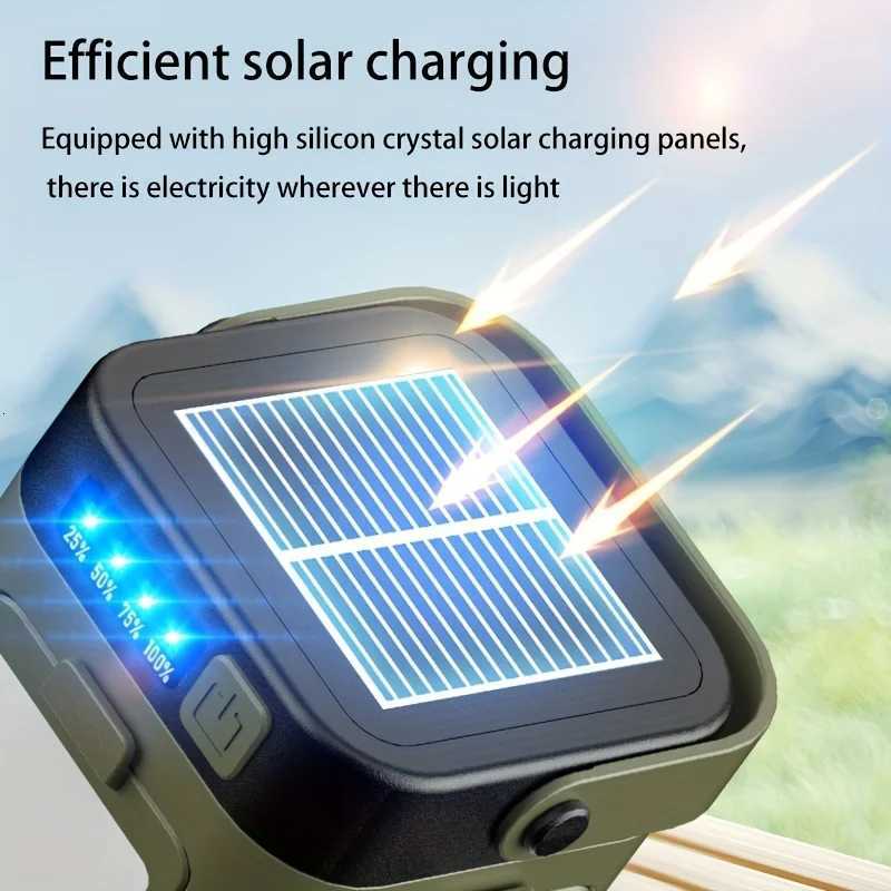 Portable rechargeable solar camping light rechargeable flashlight six lighting modesFoldable portable hanging tent light M251115