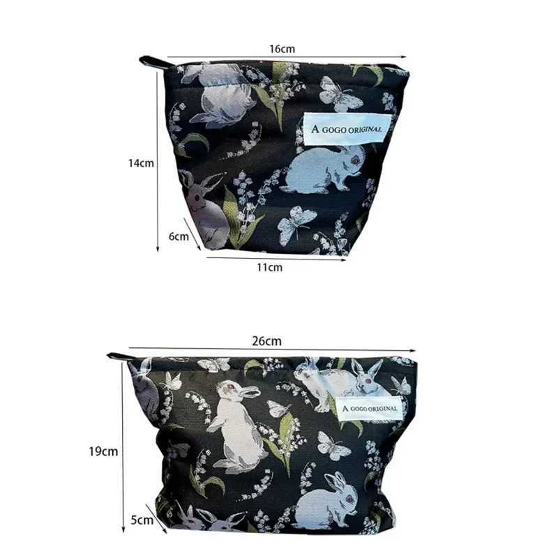 New Black Rabbit Jacquard Flower Makeup Bag Portable Makeup Bag Travel Skincare Bag Makeup BagXJ250415