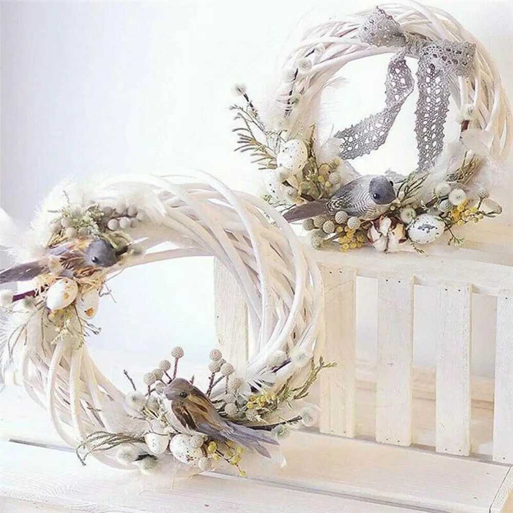 10-30CM Christmas Rattan Ring White Wreath Garland Hanging Vine Ring DIY Craft Xmas Ornaments Xmas Party DecorationsM251115