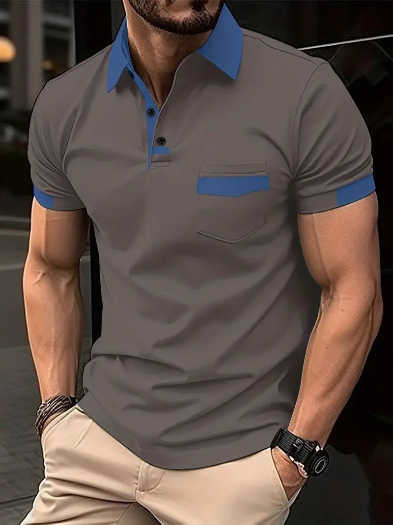 2025 Mens Top Color blocked Pocket Summer Quick Sale Mens Polo Shirt Sports Polo Shirt