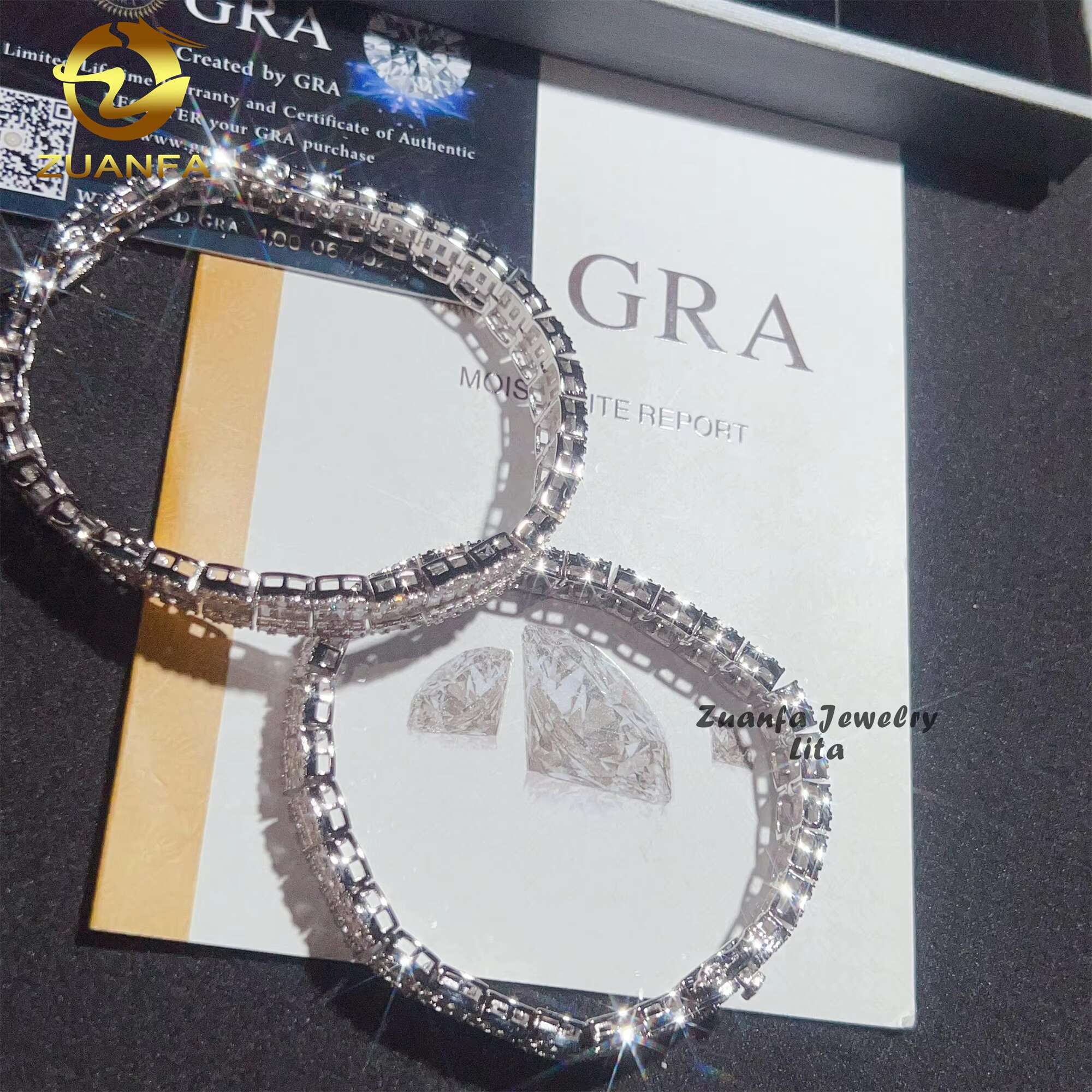 Luxury Design Baguette Diamond Hip Hop 8MM Moissanite Tennis Chain 925 Silver Cuban Link Chain Bracelet