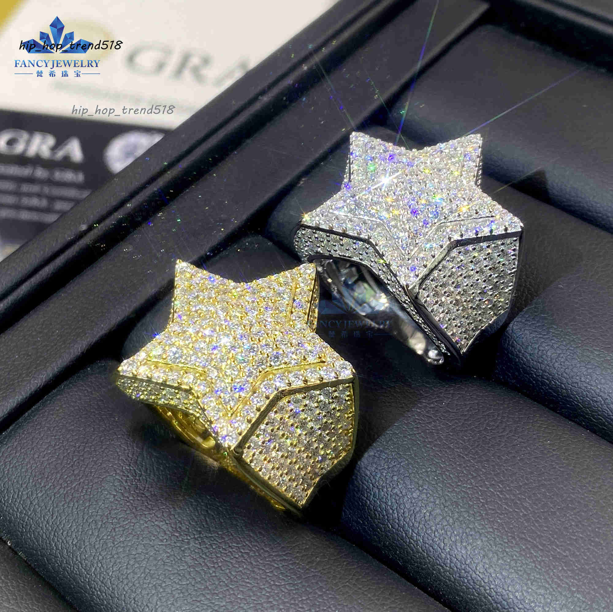 Wholesale Price VVS Moissanite Diamond Hip Hop Ring 925 Sterling Silver Ice Out Moissanite Star Finger Band Men Rings