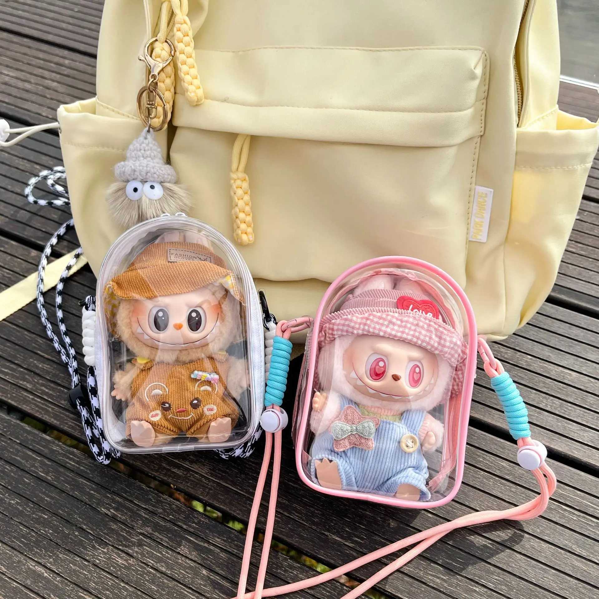 Labubu Vinyl Doll Transparent Protective Bag Toy Doll Carrying Bag 15cm Dustproof Doll Bag Birthday Gift Storage Shoulder Bag X250415