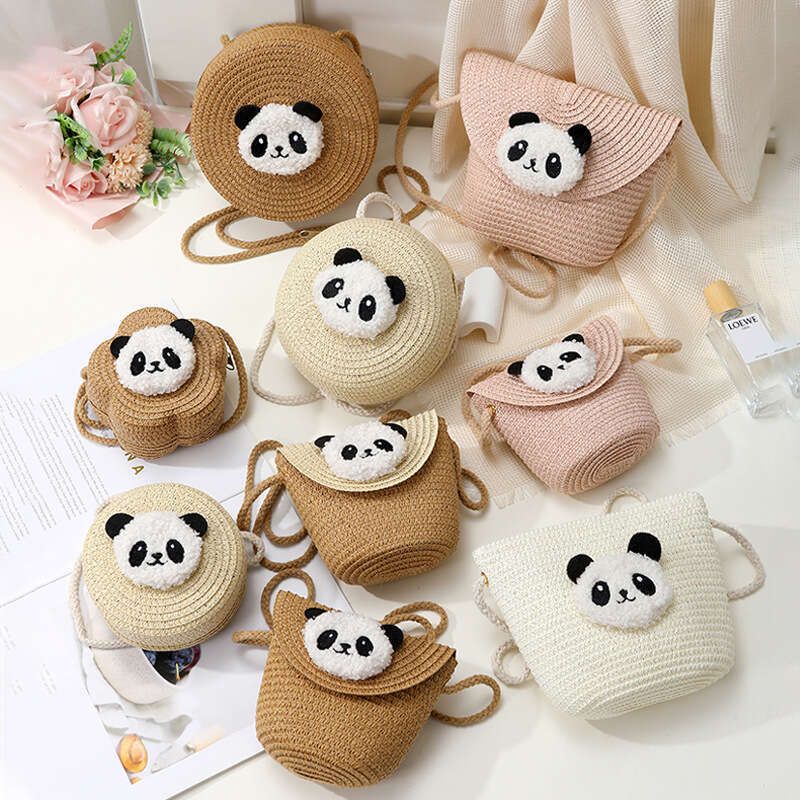 Handmade Beach Bag Red Panda 2025 New Summer Beach Straw Woven Women's Mini Cute Mobile Cross Carrying Small Bag Kq2