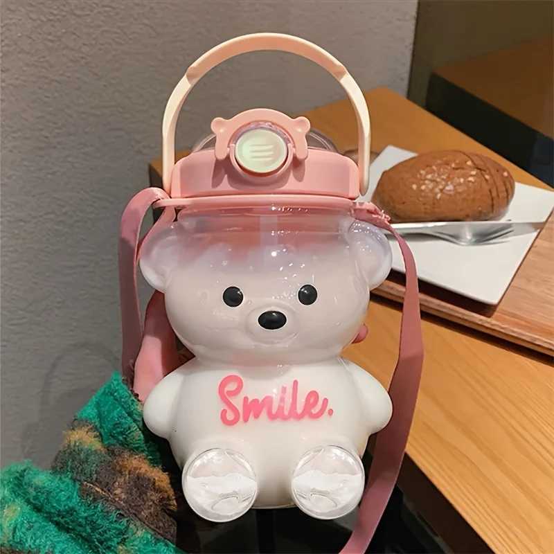 Cute Bear Cup Various Modes of 1000ml/1400ml Tumbler with Straw Kawaii Water Bottle For Girl Kid Outdoor Drinking KettleW251114