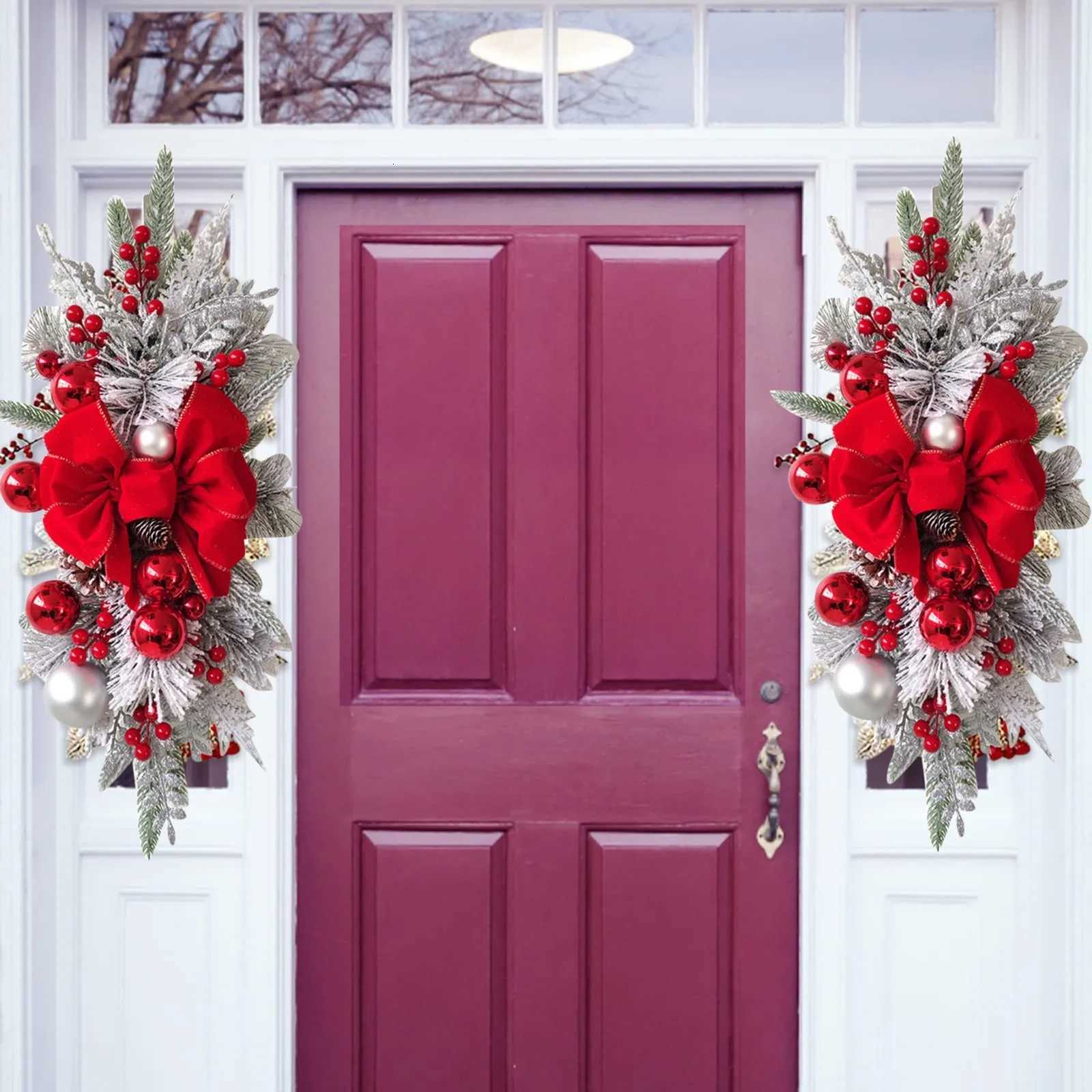 Christmas Wreath Pendants Stairway Hanging Stairs Garland Xmas Decor Window Front Door Wall Wreath for Navida Pine/Bow PendantM251115