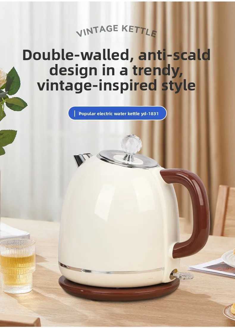 220V European Retro Electric Kettle 304 Stainless Steel Double Layer Household Wholesale OEM Y251114