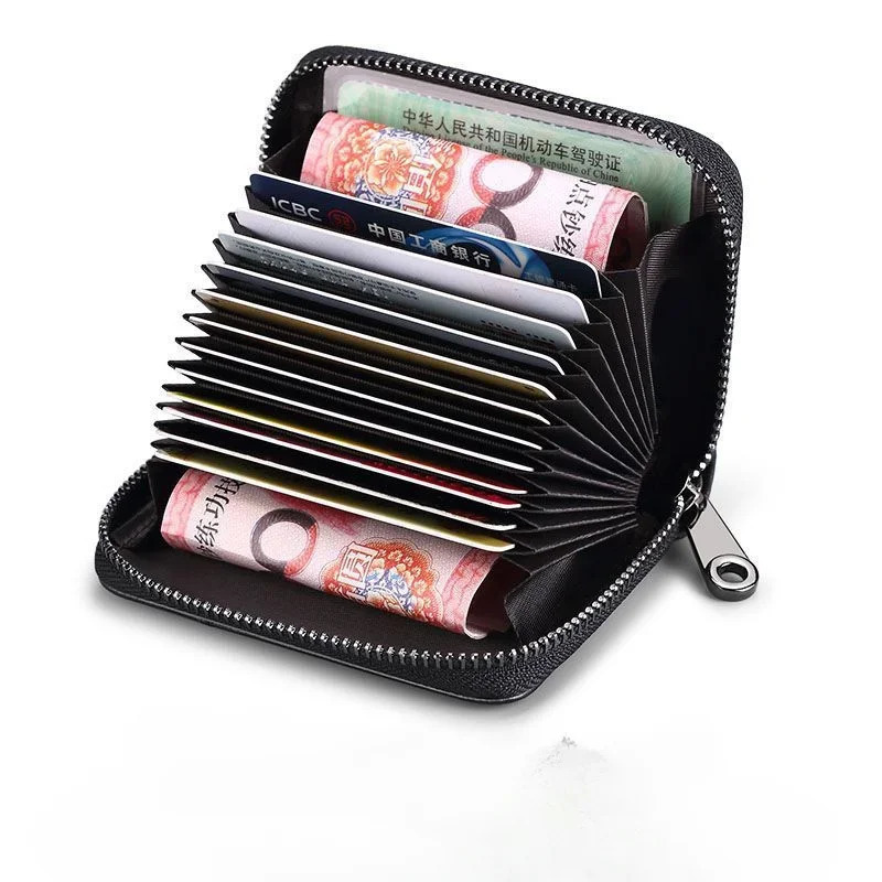 Multi Slot Card Holder Vintage Small Wallet Women Men Business Bank Credit Card Bag Male Coin Pouch Solid Leather Zipper Wallet 250414