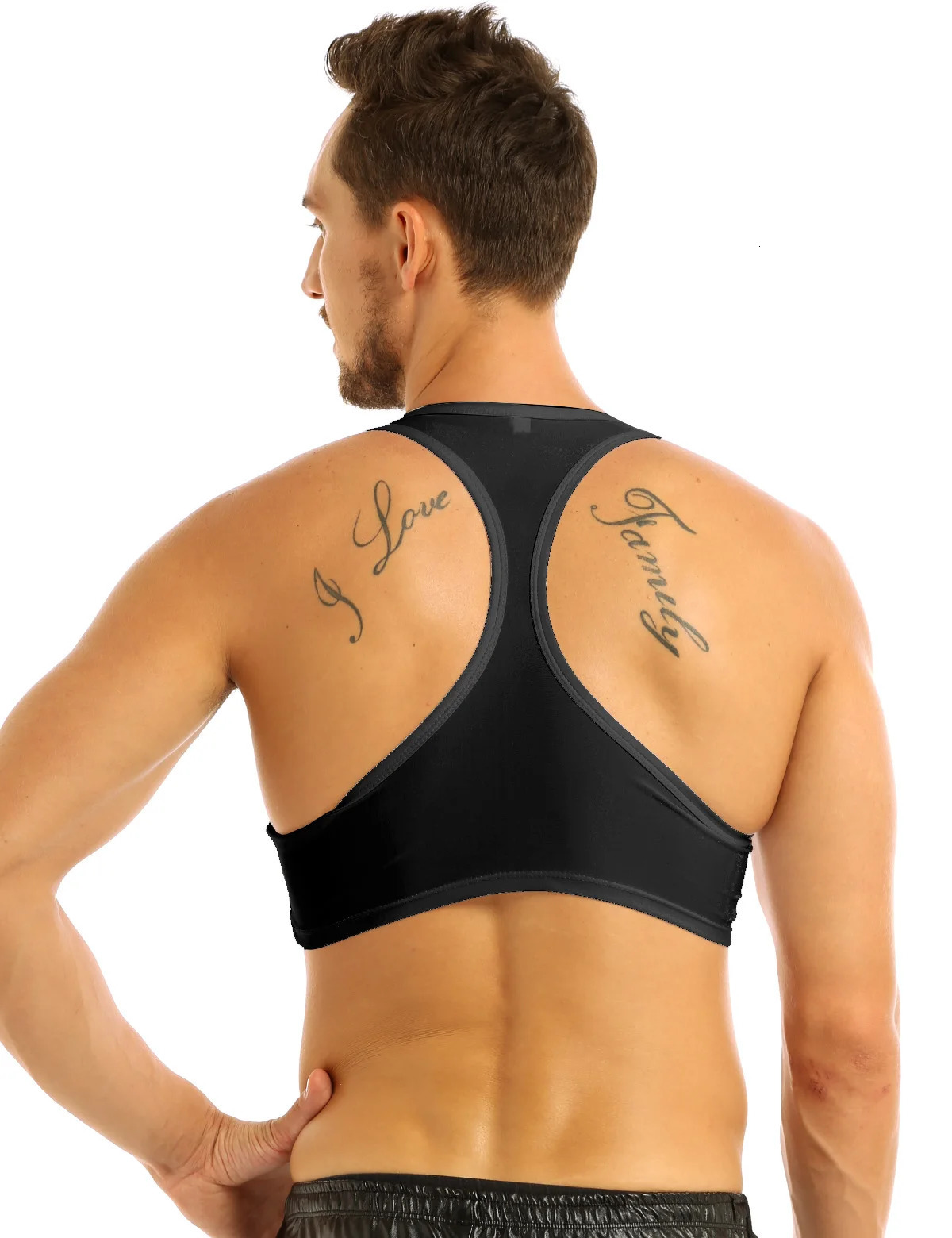 Mens stretch body shaping training half tank top vest Tshirt muscle underwear mens sexy shape club clothing stage crop 250407