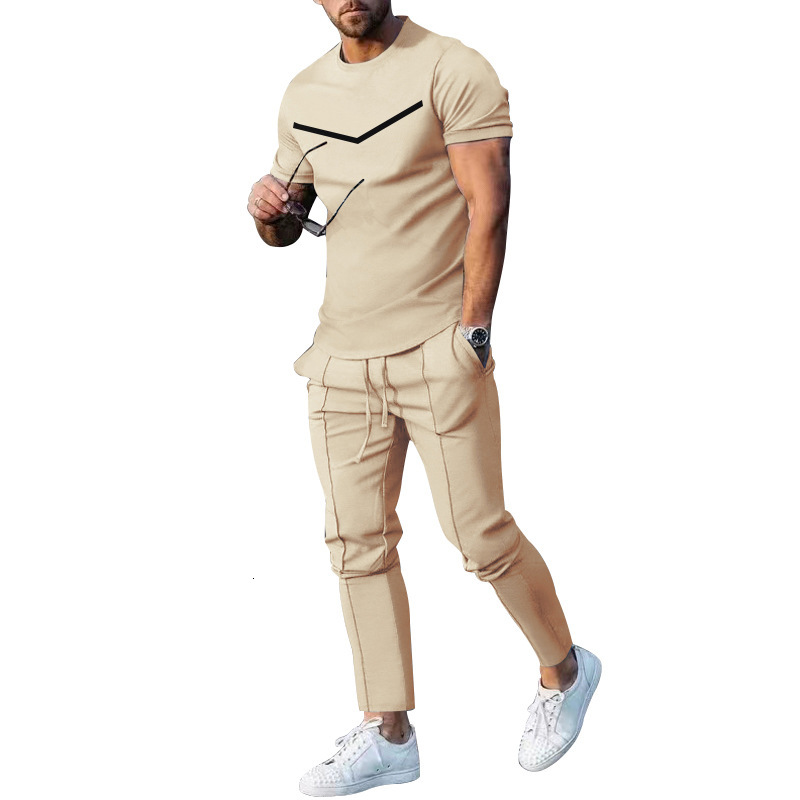 2025 autumn new casual round neck printed two-piece set sports suit men's