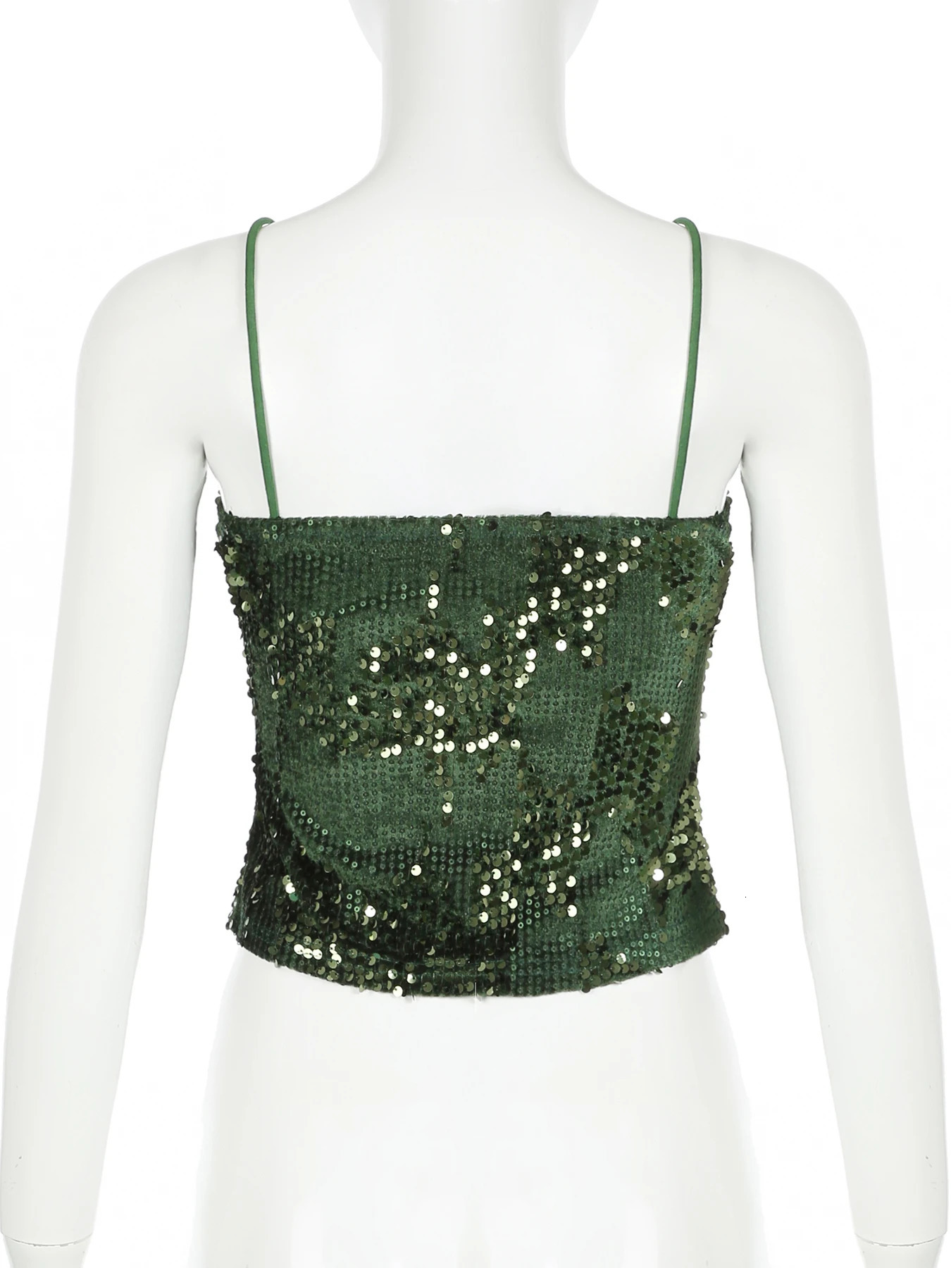 Rockmore Vintage Strappy Sequin Camisole Top Y2K Slim Fit Patchwork Sleeveless Spaghetti Strap Tank Top Clubwear fashion clothes 250415