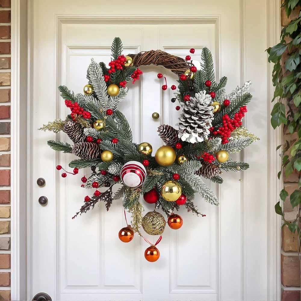 Christmas Decoration with Red Fruit Pine Garland Home Wall Decoration with BellHanging Decoration in Front of The DoorM251115
