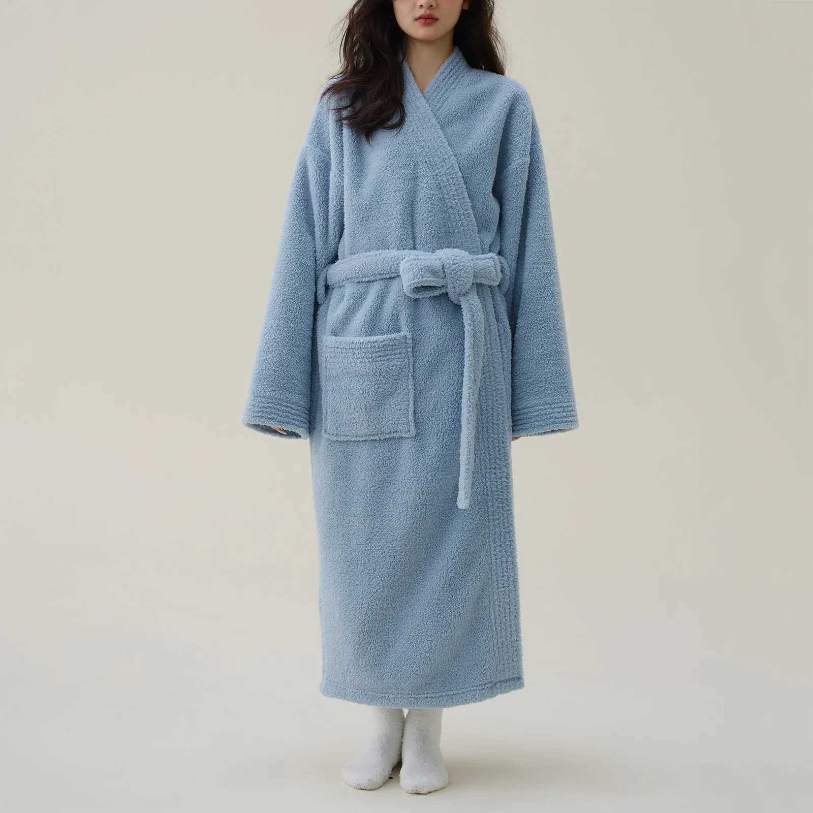 Womens Fleece Plush Kimono Robe Pajamas Lengthened Thick Fashion Winter Flannel Bathrobe Comfortable And Thick Sleepwear Robe C251115