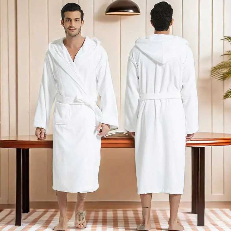 100 Cotton Hooded Bathrobe Men Long Terry Towel Big and Tall Towel Bathrobe Male Terry Cloth Bath Robe Sleeping Dressing Gown C251115