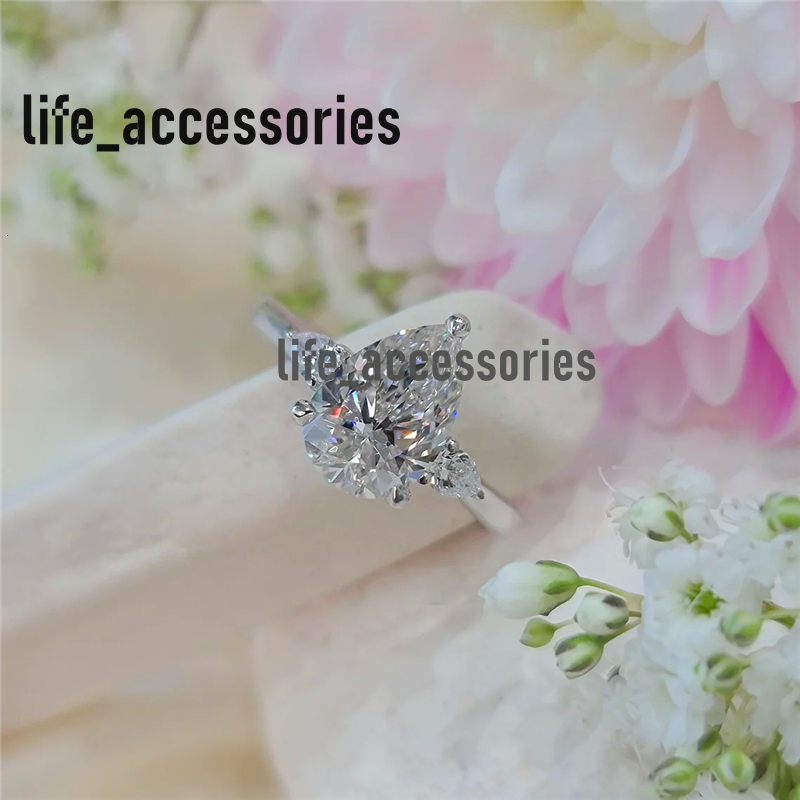 Jewelry 2.0 Ctw 3 Stone Pear Cut Lab Diamond Engagement Ring in 14K White Gold E VS1 Pear CVD Lab Grown Diamond IGI Certified Wedding Gold Ring