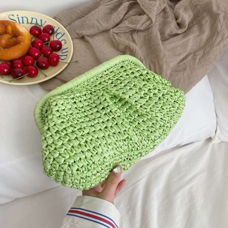 Handmade Beach Bag A Niche Design Forest Style Grass For Women's Spring And Summer 2024 New Fashionable Beach With Crossbody Woven Clip Bag Kq2