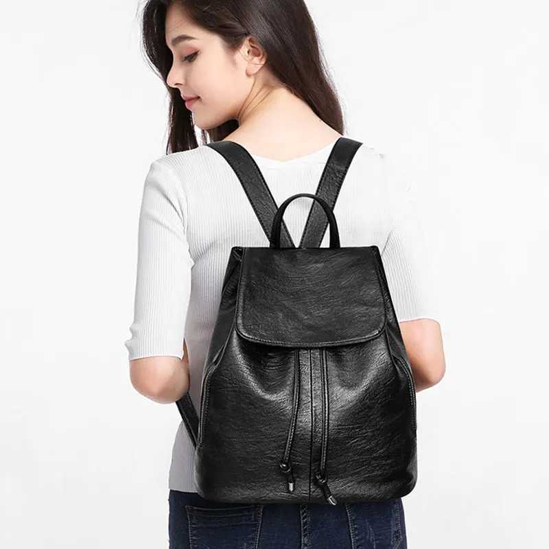 Fashion Women Backpack High Quality PU Leather Travel Backpacks for Girls School Bag Luxury Drawstring Waterproof Womens BagW251114