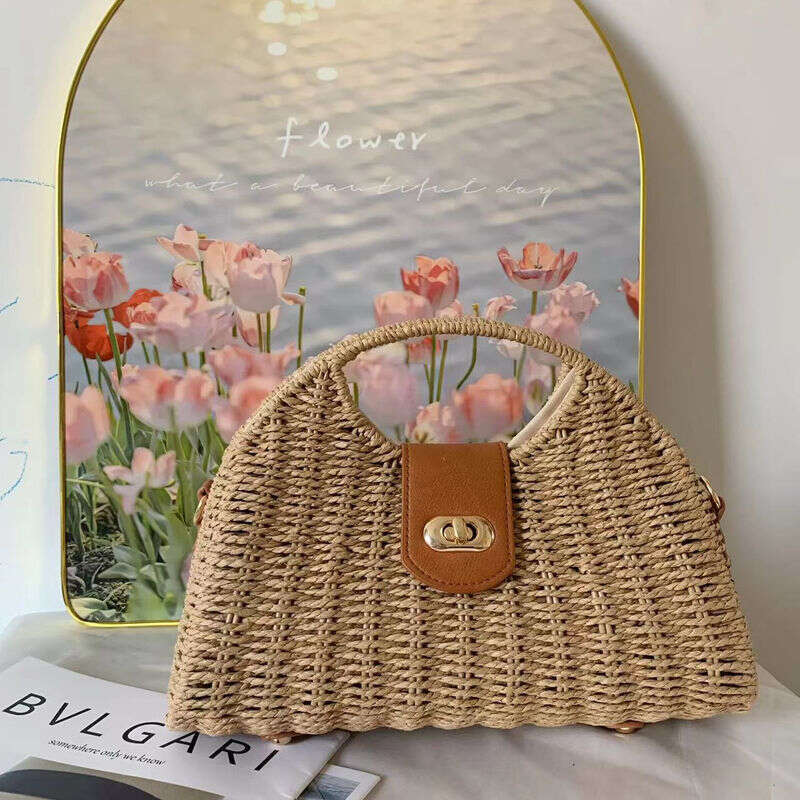 Texture women's large capacity new spring and summer niche crossbody bag, hand-held grass woven bag