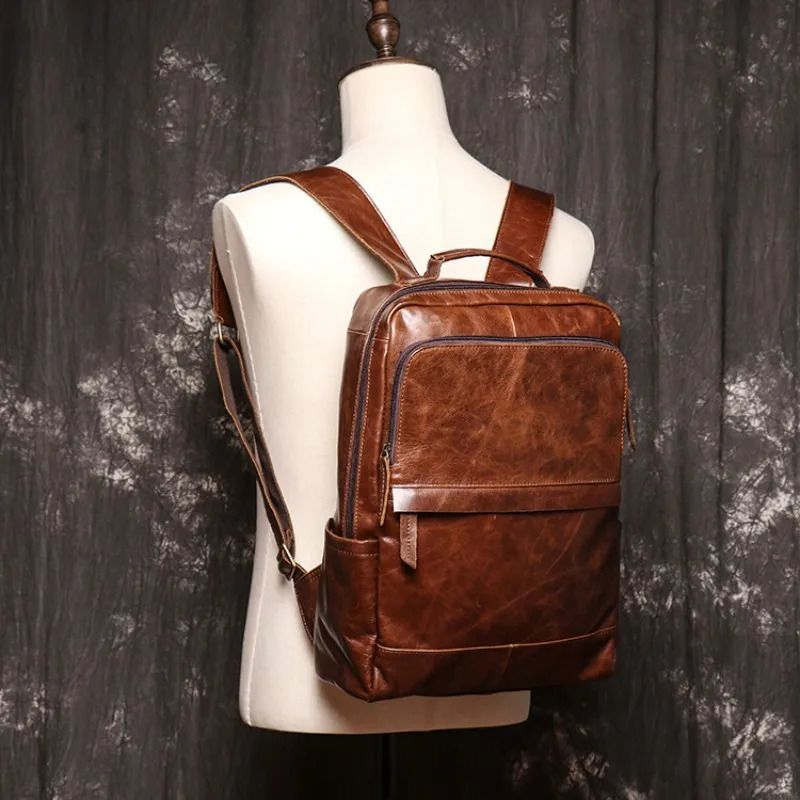 Mens Genuine Leather Backpack First Layer Cowhide Travel Hiking Handbag Large Capacity Laptop Backpack 251113