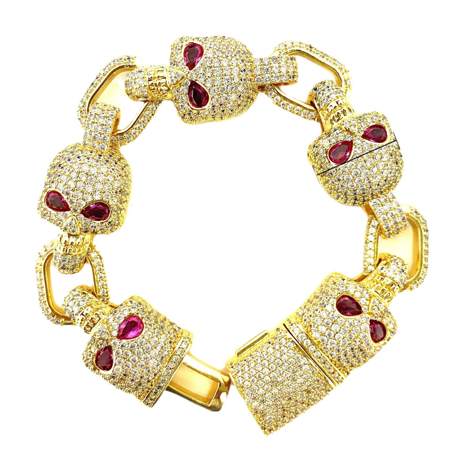 Hip Hop Skeleton Cuban Chain Bracelet Bangel TopBling 5A Cubic Zircon Men Rap Jewelry