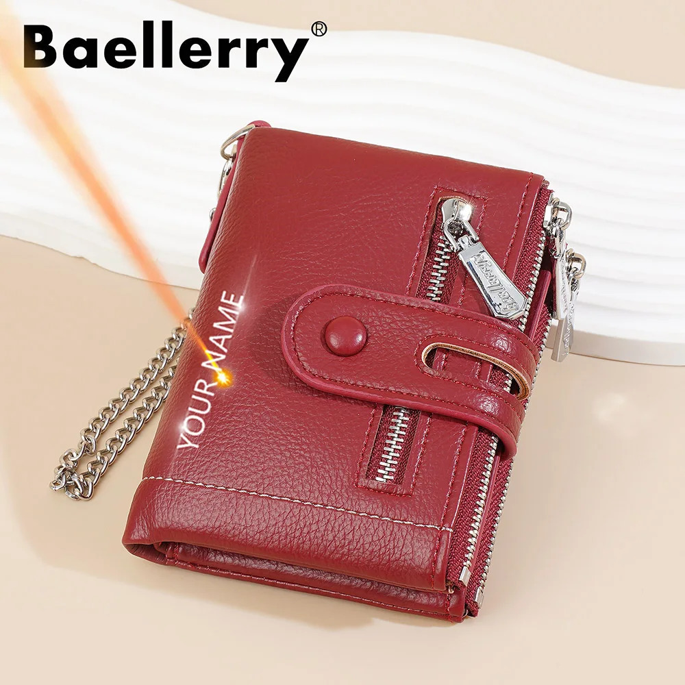 Baellerry Large Capacity Womens Wallet Name Carving Short Card Clip Womens Wallet Double Zipper Coin Bag Womens Wallet 250410