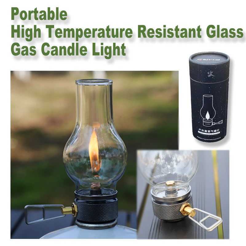 Camping Lamp Portable Gas Candle Light with High Temperature Resistant Glass Atmosphere Light Outdoor Hiking Backpacking Picnic M251115