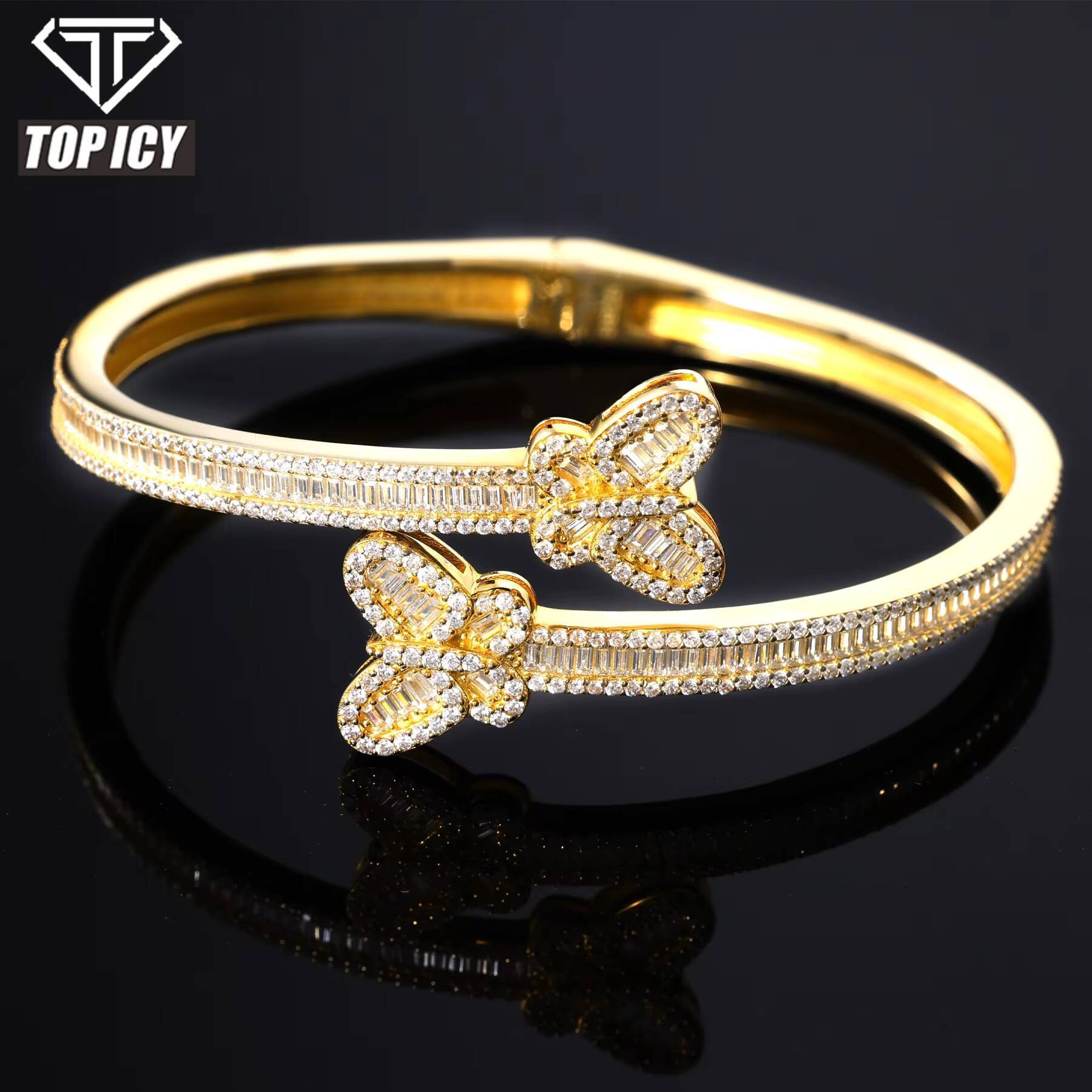 Hip Hop Jewelry Iced Out Butterfly Bangle Bracelet 925 Sterling Silver Baguette VVS D Moissanite Bangle Pass Diamond Tester